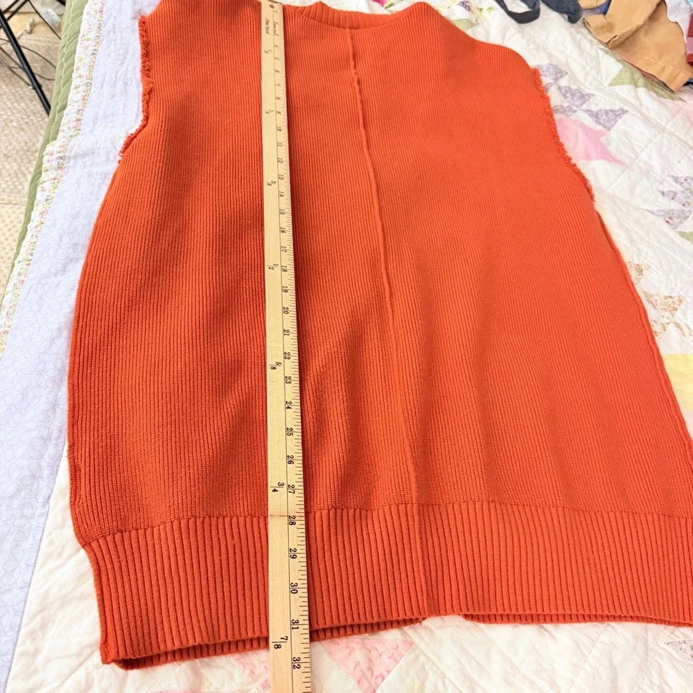 Free‎ People Orange Oversized Cardigan Sweater Vest Ribbed Knit Button Front M